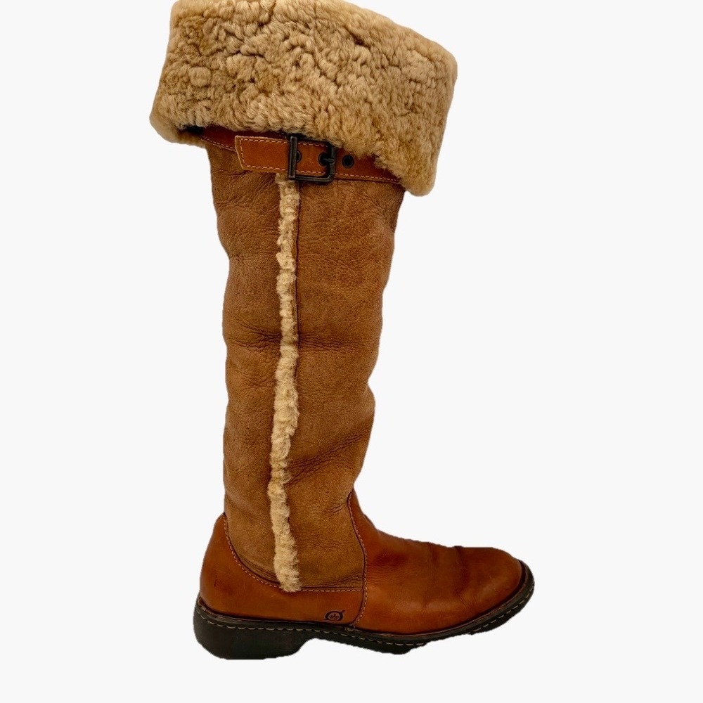 Born Oakdale Tall Boots Brown Leather Shearling Sherpa Riding Knee High 7.5‎